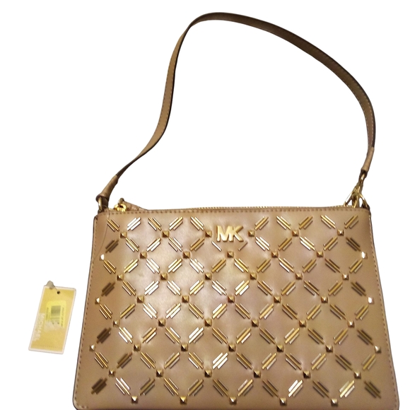 Michael Kors -Convertible Leather Pouchette, Shoulder Strap Or As A Clutch Purse - Picture 1 of 12